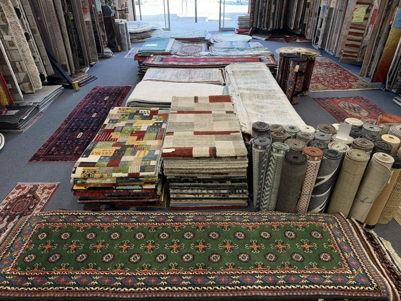 A wide selection of hallway runners in the Birtinya showroom